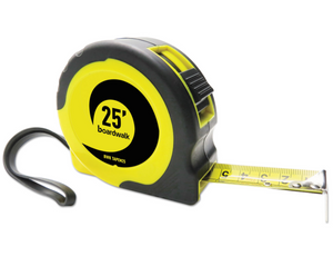 Easy Grip Tape Measure, 25 ft, Plastic Case, Black and Yellow, 1/16" Graduations