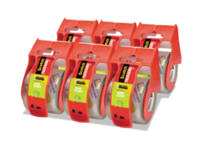 Sure Start Packaging Tape with Dispenser, 1.5" Core, 1.88" x 22.2 yds, Clear, 6/Pack