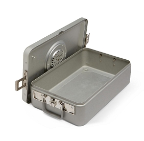 Steriset Three-Quarter Size Sterilization Container with Flat Bottom and Aluminum Lid, Gray Handle, 18" x 10.5" x 6"-Ea