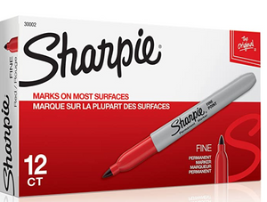 SHARPIE Permanent Markers, Fine Point- Red 12/PK