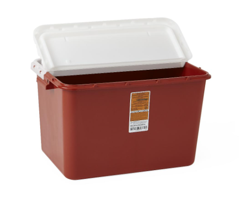 Sharps Containers, Red, Hinged Top Lid, 8 gal.-10/Case
