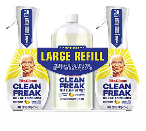 Mr. Clean, Clean Freak Deep Cleaning Mist Multi-Surface Spray and Refill, Febreze Lemon Zest (62.9 fl. oz. total)