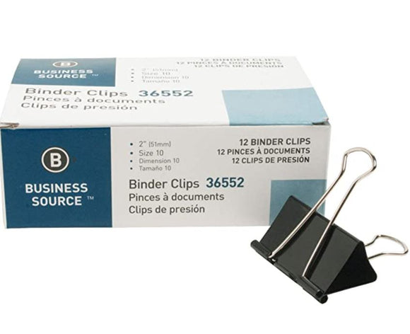 Business Source Fold-Back Binder Clips, Black, Large (Pack of 12)