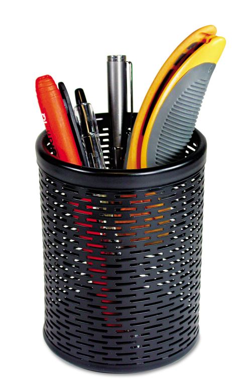 Urban Collection Punched Metal Pencil Cup, 3 1/2 x 4 1/2, Black