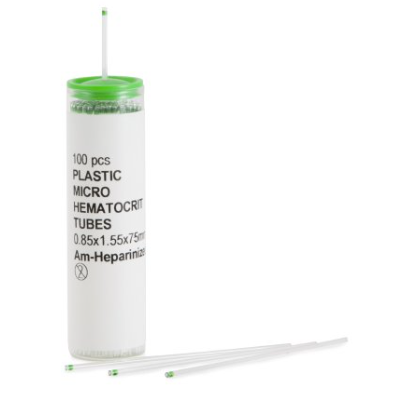 McKesson Capillary Blood Collection Tube Micro-hematocrit Ammonium Heparin Additive 0.8 X 1.5 X 75 mm Green Stripe Without Closure Plastic Tube