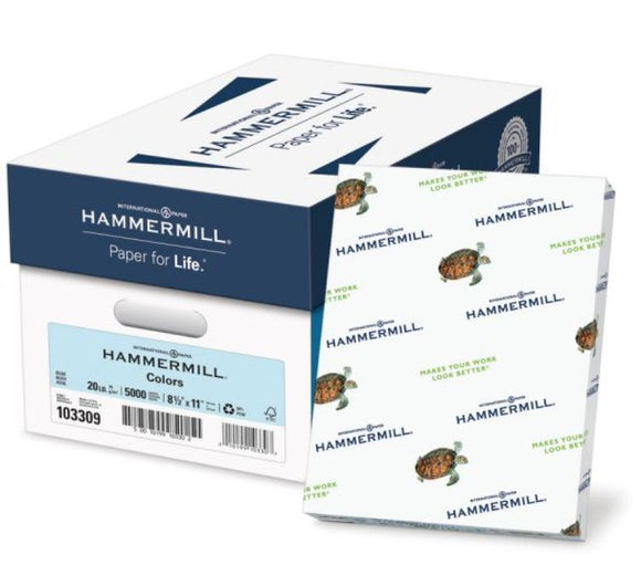 Hammermill Recycled Colored Paper, 20 lb, 8 1/2 x 11, Blue, 5000 Sheets/Carton