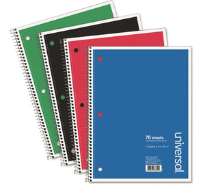 Wirebound Notebook, 1 Subject, Wide/Legal Rule, Assorted Covers, 10.5 x 8, 70 Sheets, 4/Pack