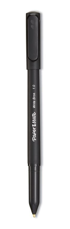 Write Bros. Ballpoint Pen, Stick, Medium 1 mm, Black Ink, Black Barrel, Dozen