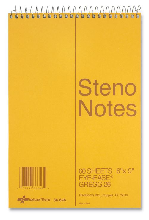 Standard Spiral Steno Pad, Gregg Rule, Brown Cover, 60 Eye-Ease Green 6 x 9 Sheets