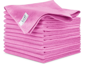 Buff Microfiber Cleaning Cloth | Pink (12 Pack) | Size 16" x 16" | All Purpose Microfiber Towels - Clean, Dust, Polish, Scrub, Absorbent