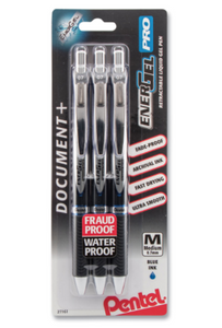 EnerGel PRO Gel Pen, Retractable, Medium 0.7 mm, Blue Ink, Black Barrel, 3/Pack