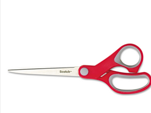 Multi-Purpose Scissors, Pointed Tip, 7" Long, 3.38" Cut Length, Gray/Red Straight Handle