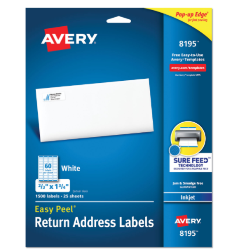 Easy Peel White Address Labels w/ Sure Feed Technology, Inkjet Printers, 0.66 x 1.75, White, 60/Sheet, 25 Sheets/Pack